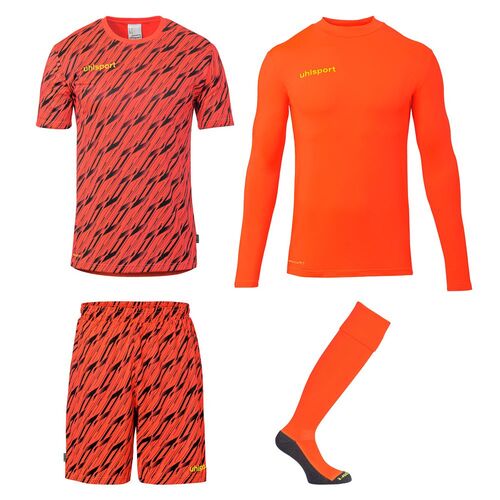 Uhlsport Progressive Torwart Set - fluo rot/schwarz/fluo gel