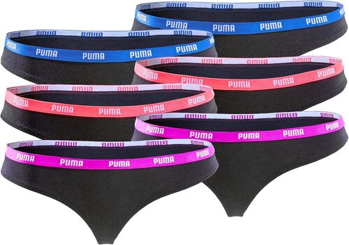 PUMA Damen Unterhosen 6er Pack Slips, Hipster, Mini-Short, String Black Statement Edition