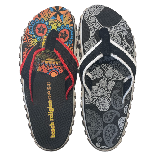 Beach Religion Skulls Zehentrenner Badeschuhe Badelatschen schwarz/rot/bunt + schwarz/wei� 