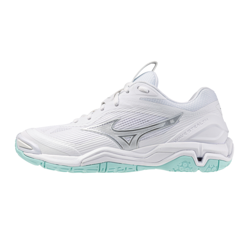 Mizuno Wave Stealth 6 Indoor Handball Volleyball Hallenschuhe Sportschuhe weiss/silber/t�rkis X1GB243045