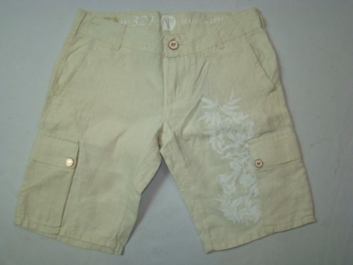 NFY 321 kurze Leinenhose Damenhose Short Bermuda beige/wei�