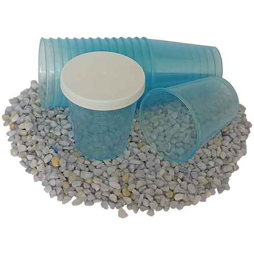 75 Einmal-Medizinbecher Einnehmebecher Schnapsbecher blau mit wei�em Deckel 30ml