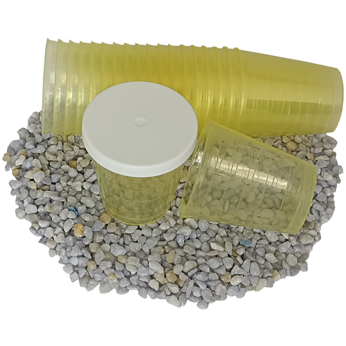75 Einmal-Medizinbecher Einnehmebecher Schnapsbecher gelb mit wei�em Deckel 30ml