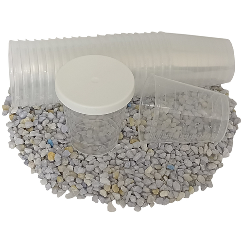 75 Einmal-Medizinbecher Einnehmebecher Schnapsbecher transparent mit wei�em Deckel 30ml