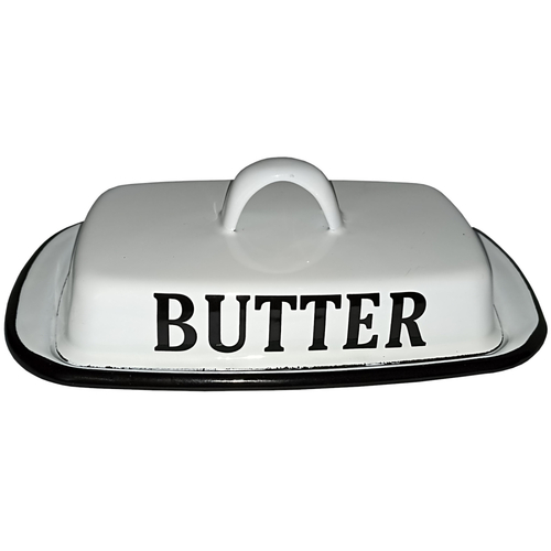 Butterdose aus Emaille antikwei� Stahlblech emailliert