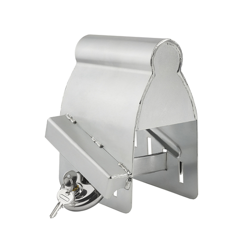 Kastensicherung angekoppelt mit Rundb�gel-Vorhangschloss Anh�ngerschloss