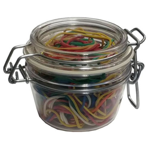 Kunststoffdose mit 50g bunten Gummiringen 30 - 60 mm � 1,2 x 1,2 mm breit gef�llt