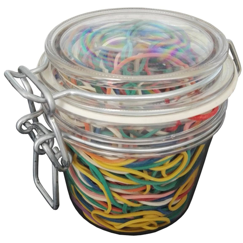 Kunststoffdose mit 85g bunten Gummiringen 30 - 60 mm � 1,2 x 1,2 mm breit gef�llt