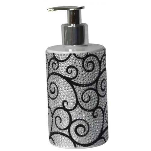 Seifenspender Creme-Seife gef�llt 250ml Silber-Schwarz mit Steinen Vivian Grey
