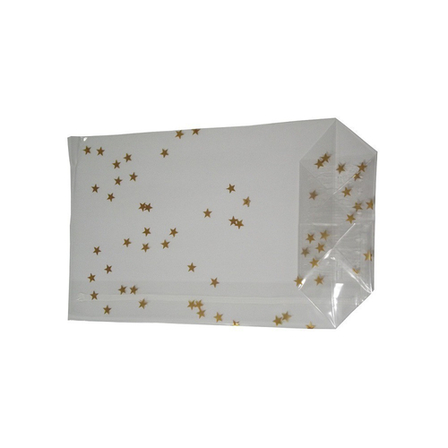 100 OPP-Blockbodenbeutel mit Siegelnaht Weihnachtsbeutel mit Sternen Gold 95x160mm