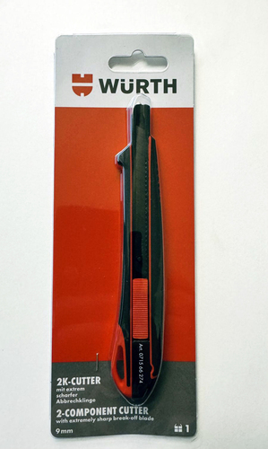  Wrth 2K-Cutter-Messer m. Schieber Schwarz 9mm extrem Scharf Kartonmesser