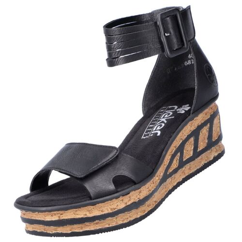 Rieker Damen Keil-Sandaletten Schwarz