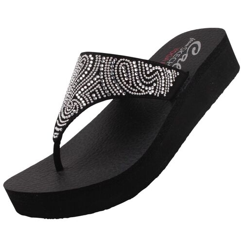 Skechers Vinyasa Paisley Wave Damen Zehentrenner Schwarz