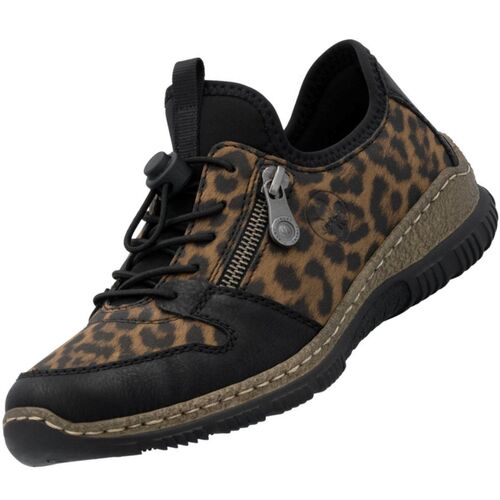 Rieker Damen Slipper Schwarz/Leopard