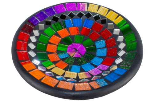 Glas-Mosaik-Schale mit hintermalten Glassteinen belegt - Dekoschale 15 cm