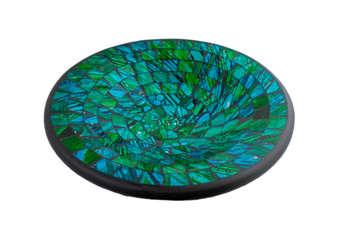 Glas-Mosaik-Schale mit hintermalten Glassteinen belegt - Dekoschale 29 cm