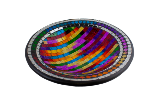 Glas-Mosaik-Schale mit hintermalten Glassteinen belegt - Dekoschale 29 cm