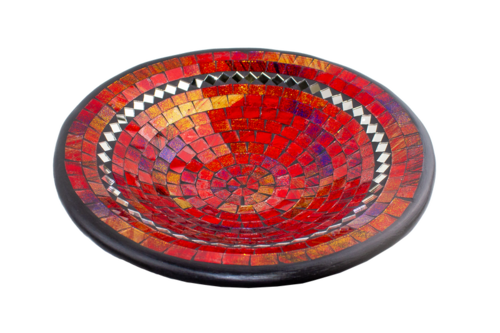 Glas-Mosaik-Schale mit hintermalten Glassteinen belegt - Dekoschale 29 cm