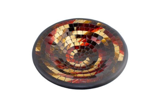 Glas-Mosaik-Schale mit hintermalten Glassteinen belegt - Dekoschale 29 cm