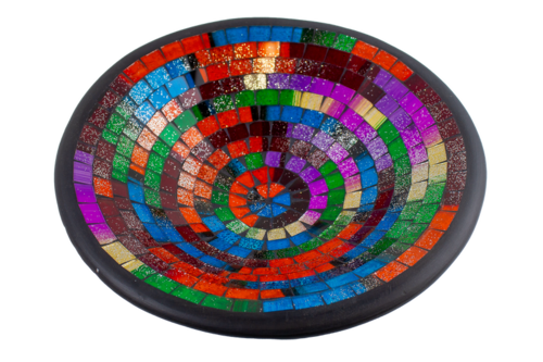 Glas-Mosaik-Schale mit hintermalten Glassteinen belegt - Dekoschale 29 cm