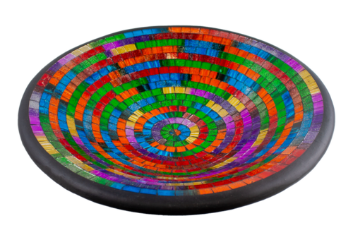 Glas-Mosaik-Schale mit hintermalten Glassteinen belegt - Dekoschale 37 cm