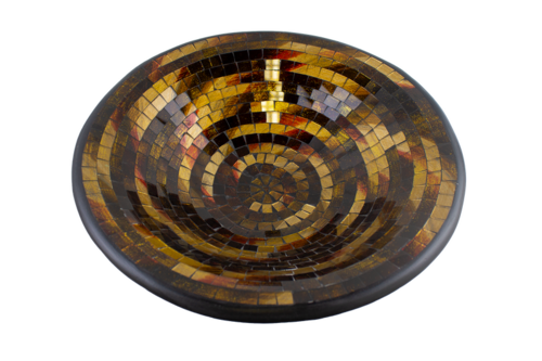 Glas-Mosaik-Schale mit hintermalten Glassteinen belegt - Dekoschale 37 cm