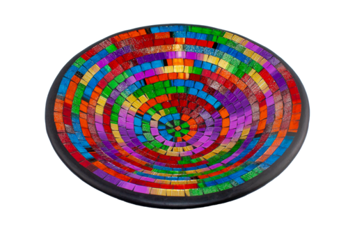 Glas-Mosaik-Schale mit hintermalten Glassteinen belegt - Dekoschale 37 cm