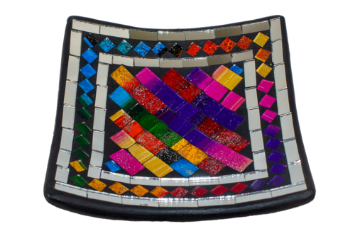 Glas-Mosaik-Schale mit hintermalten Glassteinen belegt - Dekoschale 16 cm