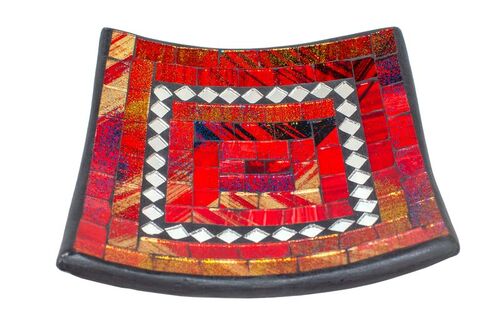 Glas-Mosaik-Schale mit hintermalten Glassteinen belegt - Dekoschale 16 cm