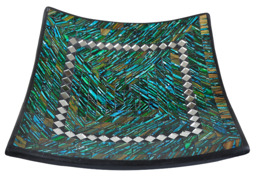 Glas-Mosaik-Schale mit hintermalten Glassteinen belegt - Dekoschale 16 cm