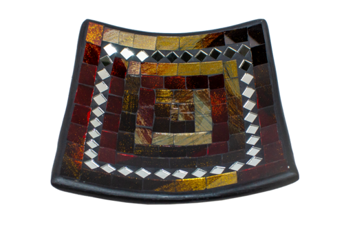 Glas-Mosaik-Schale mit hintermalten Glassteinen belegt - Dekoschale 16 cm