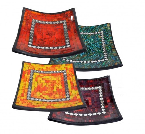 Glas-Mosaik-Schale mit hintermalten Glassteinen belegt - Dekoschale 20 cm