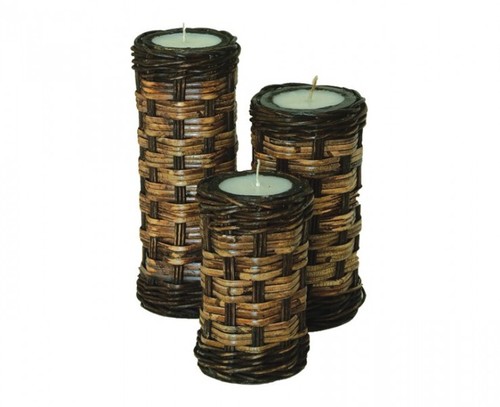 Teelicht RATTAN hell in 3 verschiedenen Gr��en oder im Set, natur