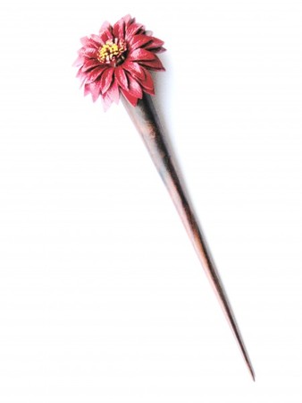 Haarnadel aus Holz mit sternf�miger Blume, Haarschmuck 