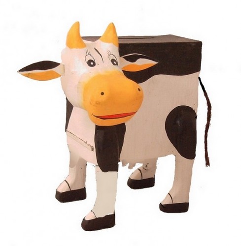 Bunte Spardose KUH aus Albesia-Holz