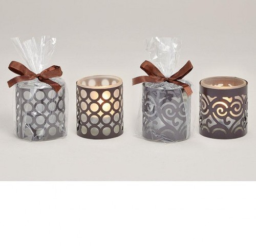 Windlicht LEON aus Glas mit metallischen Ornamenten verziert