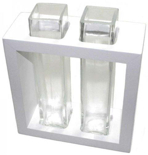 Design-Vase CORA aus Mangoholz mit Glas, in wei�, schwarz oder braun, 2 Gl�ser