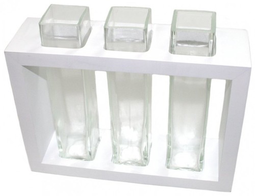 Design-Vase LARA aus Mangoholz mit Glas, in wei�, schwarz oder braun, 3 Gl�ser