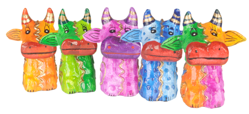 Kleine K�HE aus Holz im 5er-Set, handgefertigt und handbemalt