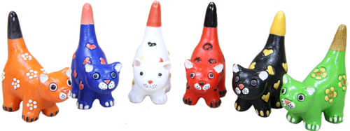 Katzen aus Keramik, bunt bemalt in verschiedenen Farben oder im Set erh�ltlich, 4 cm