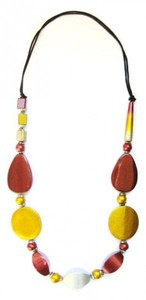 bemalte Halskette aus Holz, Holz-Schmuck Modeschmuck, Natur-Schmuck