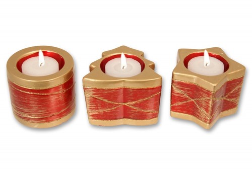 Teelichthalter Weihnacht, rot/gold, modern, verschiedene Motive