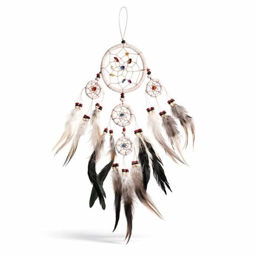 Traumf�nger - Dreamcatcher GUTER TRAUM mit Steinchen  9 cm & 4 x klein, wei�