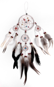 Traumfnger - Dreamcatcher GUTER TRAUM mit Steinchen  9 cm & 4 x klein, wei
