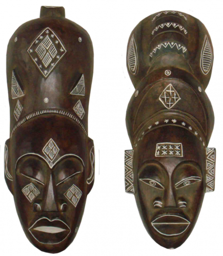 Wandmaskenset Maske Africa WOMAN und Afrika MAN, handgearbeitete Holz-Masken, Wandmaske