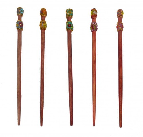 1 x Haarnadel aus Holz bunt verziert, Haarschmuck, 1 St�ck