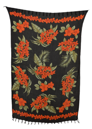 Sarong rote Blumen, Stampbatik, Pareo, H�fttuch, Wickelrock, Strandtuch 160 x 115 cm