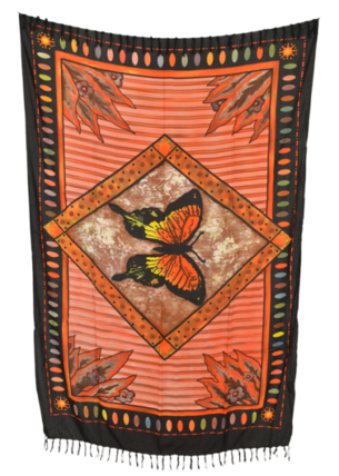 Sarong Schmetterling, Butterfly, Stampbatik, Pareo, H�fttuch, Wickelrock, Strandtuch 160 x 115 cm