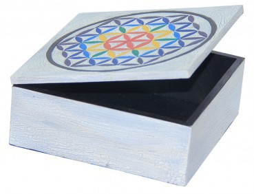 Schatulle aus leichten Albesia-Holz, handbemalt mit der Blume des Lebens, wahlweise 3 Gr��en