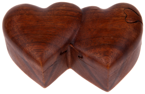 Handgefertigte Herz-Trickbox aus Soar-Holz - Doppelherz, 13 cm